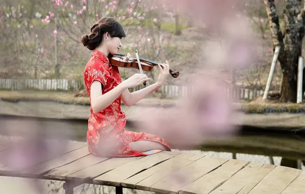 Girl, violin, Asian