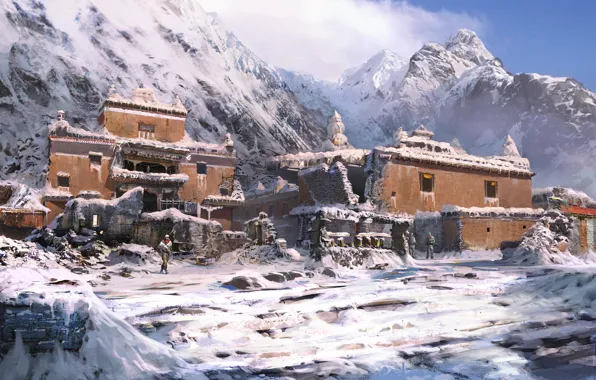 Picture winter, mountains, castle, the building, far cry 4