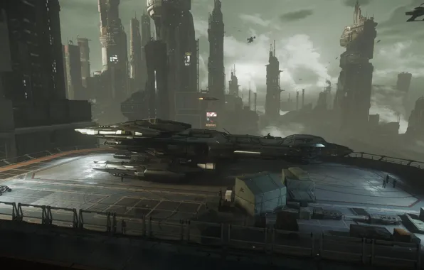 The city, starship, Star Citizen, Constellation