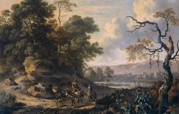 Oil, picture, canvas, Ian Vanants, Landscape with a Rider on a Donkey
