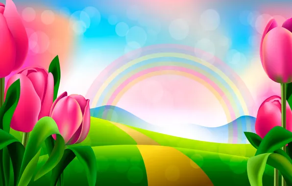 Picture figure, rainbow, tulips