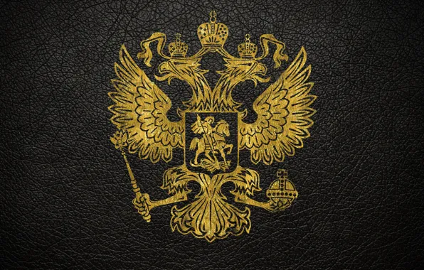Picture leather, gold, coat of arms, Russia