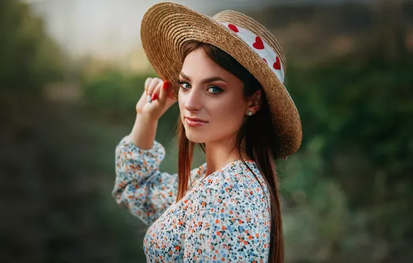 Look, girl, face, pose, hand, portrait, hat, long hair