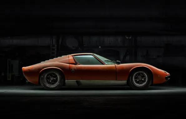 Color, Auto, Lamborghini, Dust, Machine, Orange, 1971, Lights