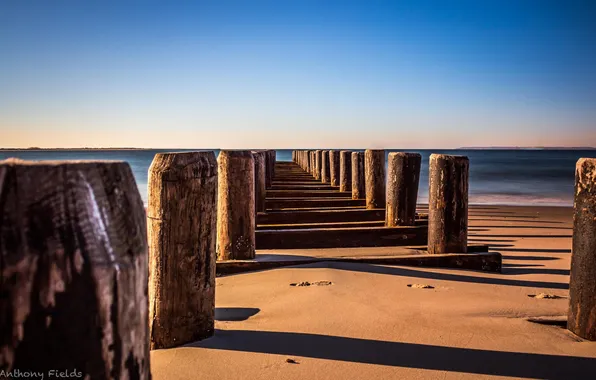 Sand, beach, the ocean, piles