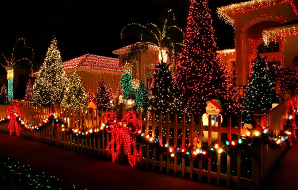 Decoration, lights, lights, tree, New Year, Christmas, garland, happy