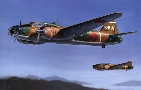 Bomber, art, airplane, aviation, ww2, Mitsubishi g4m1