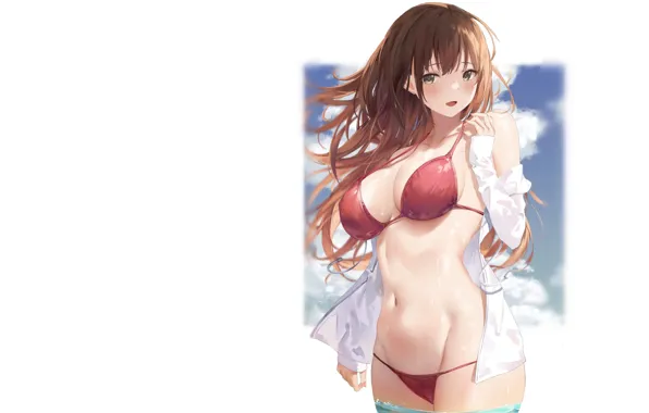 Picture girl, sexy, sea, ocean, boobs, anime, pretty, breasts