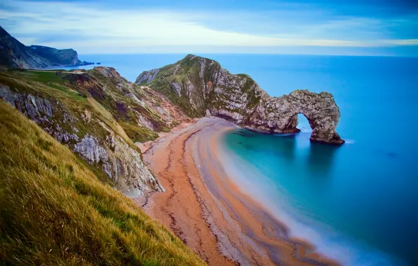 Beach, the sky, rocks, shore, arch