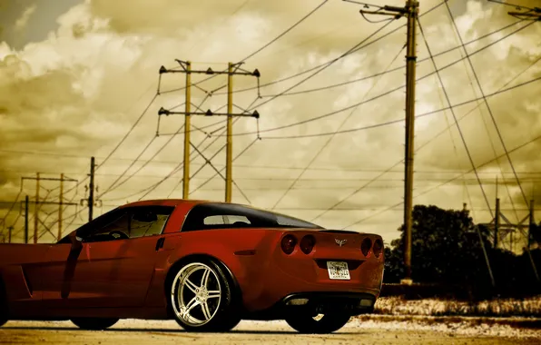The sky, red, Z06, Corvette, Chevrolet, red, Chevrolet, Corvette