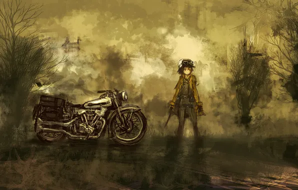 Girl, anime, art, motorcycle, Hermes, journey movie, Kino no Tabi