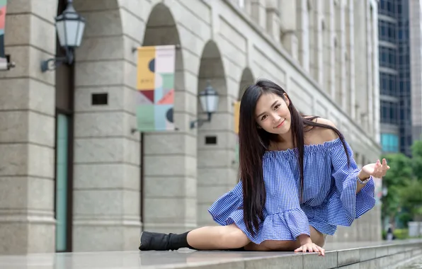 Girl, smile, dress, brunette, Asian
