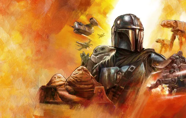Picture fiction, figure, art, poster, Mandalorian and Grog, The Mandalorian & Grogu