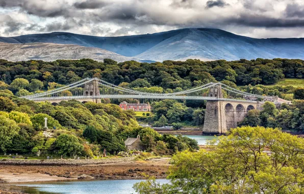Landscape, mountains, bridge