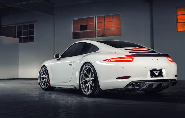 Picture Porsche, white, Porsche, Coupe, Carrera, Edition, 991, rearside