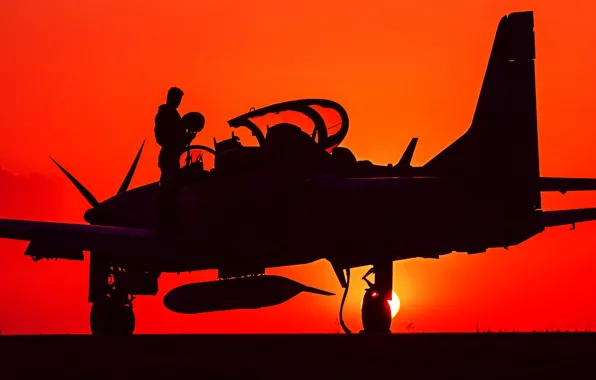 Picture silhouette, pilot, attack, easy, turboprop, A-29, Super Tucano
