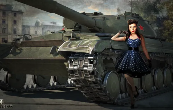 Picture girl, figure, art, tank, Soviet, average, World of Tanks, Object 430