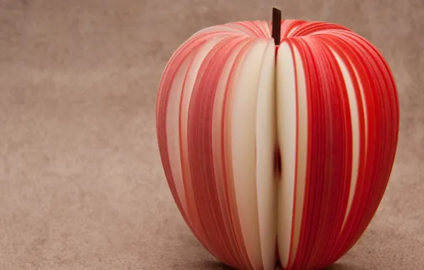 Red, Apple, slices, sliced, thin stripes
