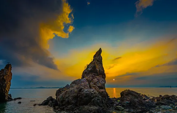 Sunset, rocks, the evening