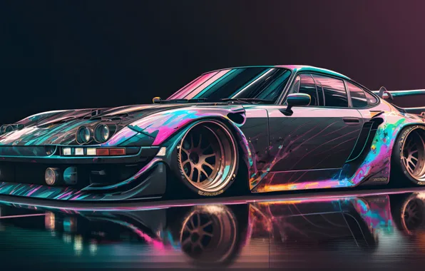 Colorful, iridescent, supercars, AI art, Japanese cars