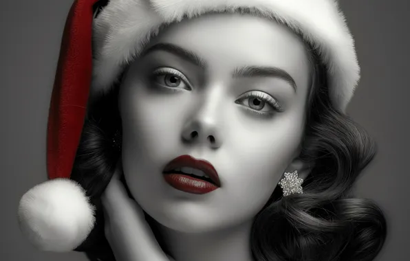 Look, girl, retro, portrait, Christmas, hairstyle, New year, monochrome