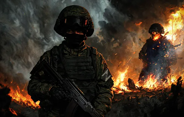 Picture Smoke, Fire, War, Soldiers, Russia, Machine, Art, Ukraine