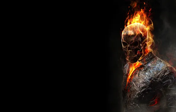 The dark background, fire, flame, skull, skeleton, Ghost rider, ghost rider