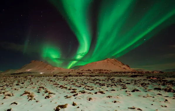 Picture the sky, mountains, night, Northern lights