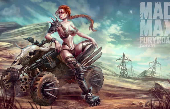Sexy, boobs, woman, pose, suv, Fan Art, Mad Max, animal skulls
