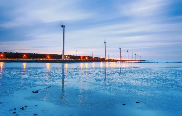 Sea, landscape, windmills