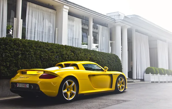 Yellow, house, Porsche, house, Porsche, yellow, carrera