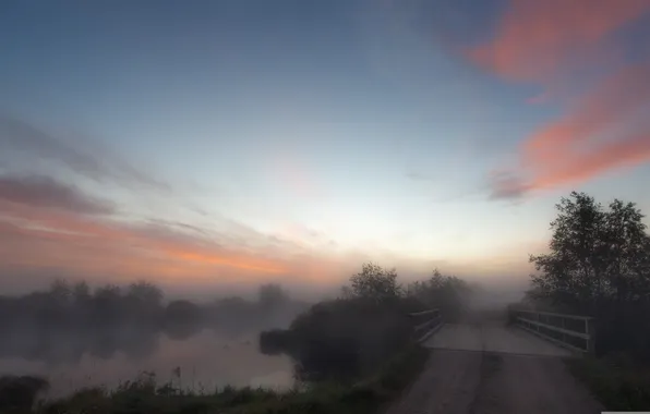 Bridge, fog, river