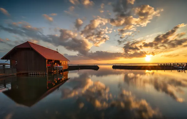 Sunset, lake, Germany, Bayern, elling, Chiemsee