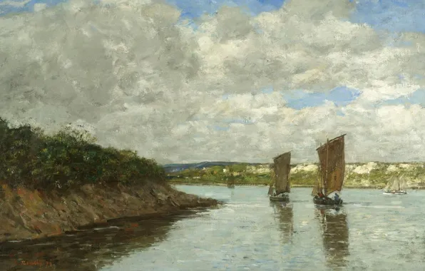Landscape, picture, Eugene Boudin, Eugene Boudin, Brittany. Sailing Boats in the Bay