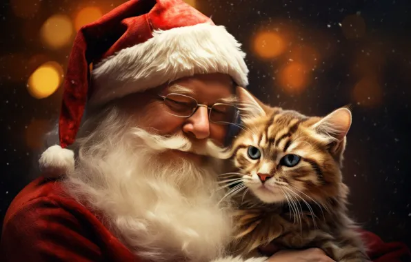 Cat, cat, kitty, kindness, portrait, Christmas, New year, Santa Claus