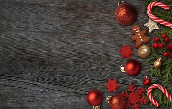 Balls, snowflakes, branches, Board, star, cookies, fruit, Christmas