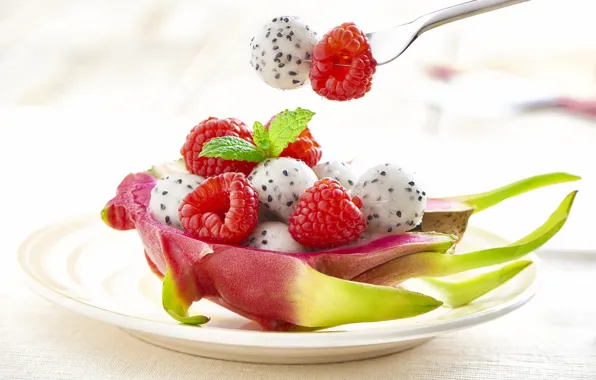 Balls, berries, raspberry, seeds, plate, fruit, plug, light background