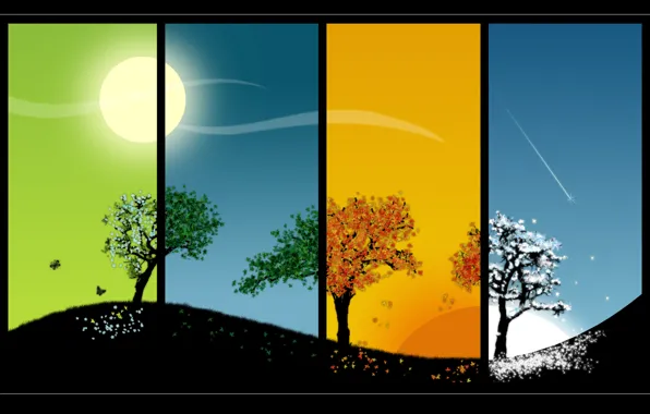 The sun, trees, seasons, seasons