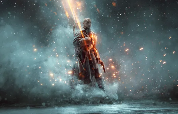 Fog, gun, soldiers, coat, Battlefield 1