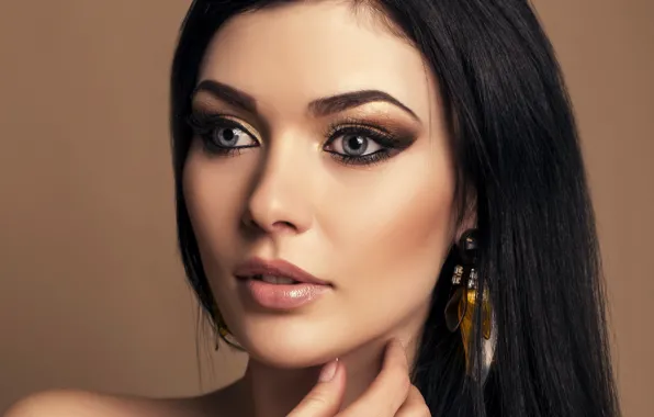 Picture look, girl, eyelashes, background, model, hair, earrings, makeup