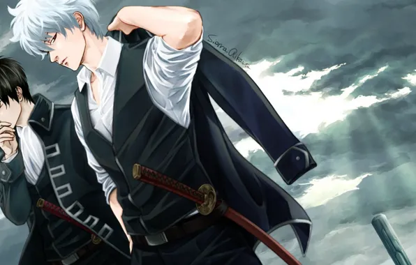 Anime, art, guys, Gintama