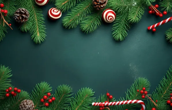 Balls, branches, Christmas, red, New year, needles, bumps, Christmas decorations