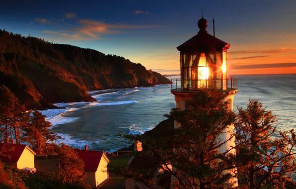 Picture sea, nature, photo, coast, lighthouse, USA, Central Oregon