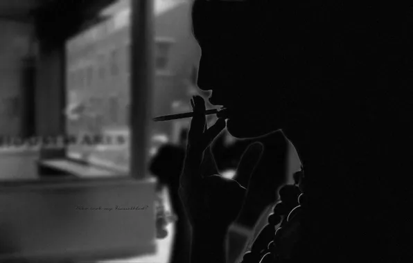 Girl, the city, cigarette, vetrin