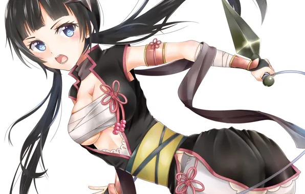 Girl, weapons, anime, art, tape, bandages, kunai, haguda tofu