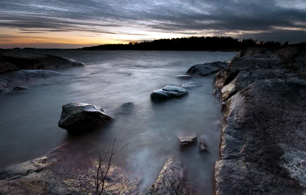 Landscape, night, nature, lake, stones