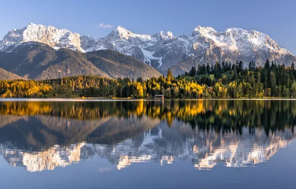 Autumn, forest, mountains, lake, reflection, Germany, Bayern, Germany