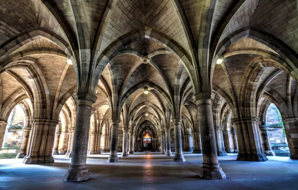 Picture Scotland, arch, column, University, Glasgow, Bute Hall