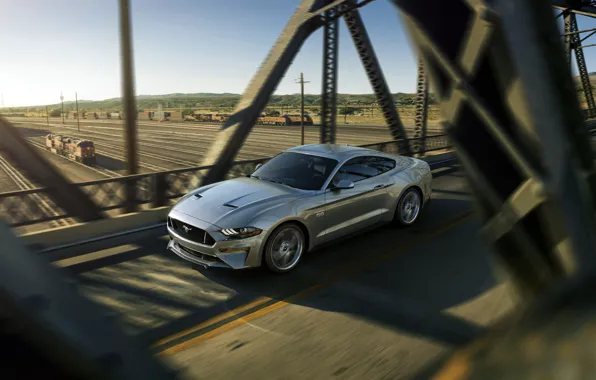 Sunset, bridge, Mustang, Ford, Mustang, Ford