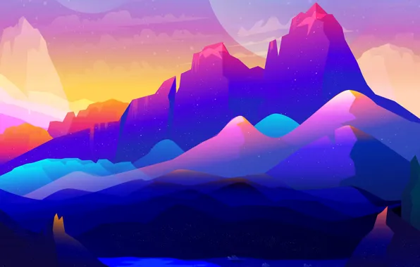 Color, Minimalism, Mountains, Rocks, Mountain, Style, Hills, Art